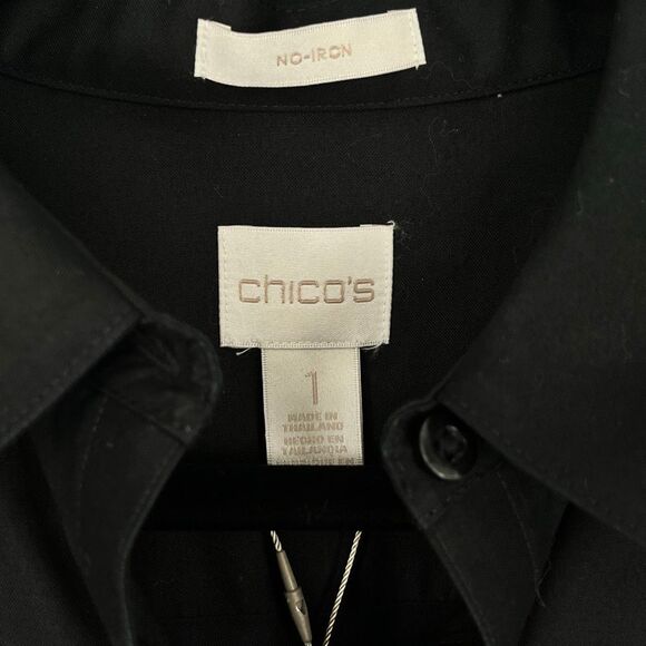 NWT CHICO’S Sloane Black Button Down Shirt Sz 1 (M/8) Effortless No-Iron Cotton - Picture 5 of 16